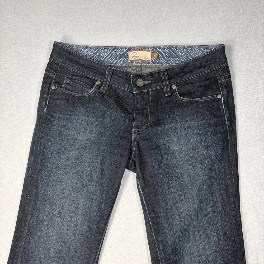 Paige Laurel Canyon Bootcut Jeans Women Size 27 Dark Blue Distressed+Stretch
